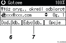Ilustracja ekranu panela oznaczona numerowanymi odsyłaczami