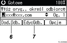 Ilustracja ekranu panela oznaczona numerowanymi odsyłaczami