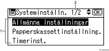 Bild av användarpanelens skärm (numrerade detaljer)