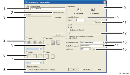 Abbildung des Anwendungsbildschirms mit nummerierten Callouts