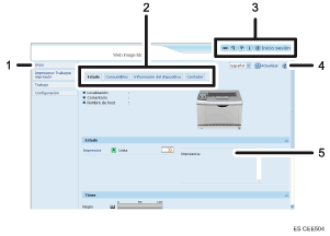 Ilustraci&oacute;n con leyenda numerada de la pantalla del navegador Web