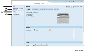Ilustraci&oacute;n con leyenda numerada de la pantalla del navegador Web