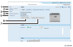 Ilustraci&oacute;n con leyenda numerada de la pantalla del navegador Web