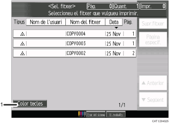 Il·lustració explicativa i numerada de la pantalla del panell d'operacions.