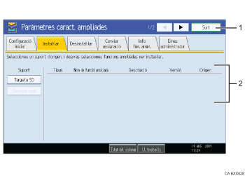 Il·lustració de la pantalla del panell d'operacions (il·lustració de referència numerada)