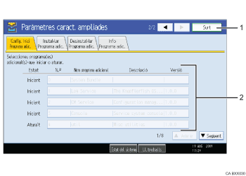 Il·lustració de la pantalla del panell d'operacions (il·lustració de referència numerada)