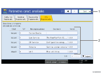Il·lustració de la pantalla del panell d'operacions (il·lustració de referència numerada)