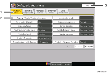 il·lustració de la pantalla del panell d'operacions (il·lustració de referència enumerada)