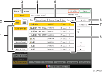 Il·lustració explicativa i numerada de la pantalla del panell d'operacions.
