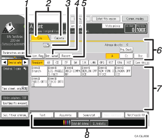 Il·lustració explicativa i numerada de la pantalla del panell d'operacions.