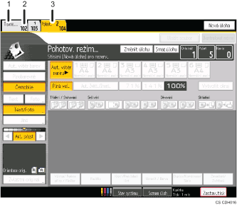 Číslovaná ilustrace ovládacího panelu zařízení