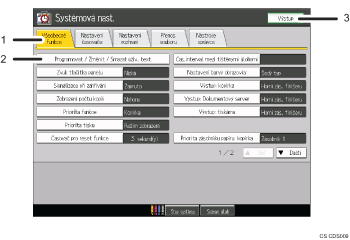 ilustrace displeje ovládacího panelu (s číselným popisem)