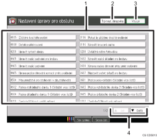 Číslovaná ilustrace displeje ovládacího panelu