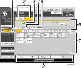 Číslovaná ilustrace ovládacího panelu zařízení