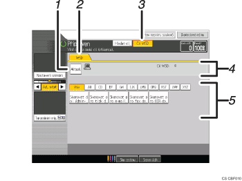 Číslovaná ilustrace ovládacího panelu zařízení