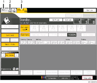 Nummereret illustration af skærmen på betjeningspanelet