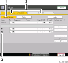 Nummereret illustration af skærmen på betjeningspanelet