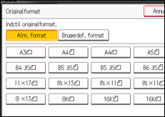 Illustration af skærmen på betjeningspanelet