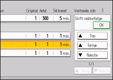 Illustration af skærmen på betjeningspanelet