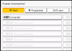 Illustration af skærmen på betjeningspanelet