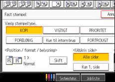 Illustration af skærmen på betjeningspanelet