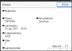 Illustration af skærmen på betjeningspanelet