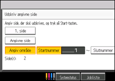 Illustration af skærmen på betjeningspanelet
