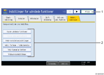 Nummereret illustration af skærm på betjeningspanel
