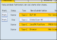 Illustration af skærm på betjeningspanel