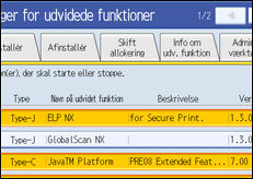 Illustration af skærm på betjeningspanel