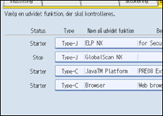 Illustration af skærm på betjeningspanel