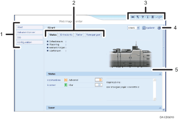 Nummereret illustration af webbrowserens skærm