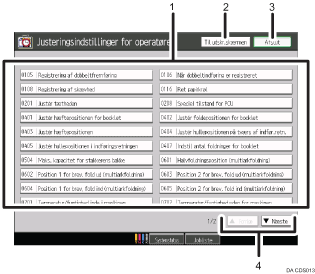 Nummereret illustration af betjeningspanelet