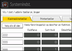 Illustration af skærmen på betjeningspanelet