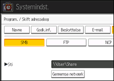 Illustration af skærmen på betjeningspanelet