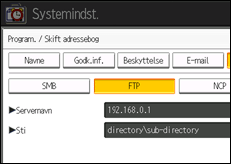 Illustration af skærmen på betjeningspanelet
