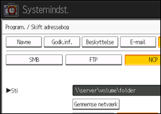 Illustration af skærmen på betjeningspanelet