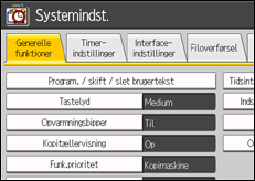 Illustration af betjeningspanelet