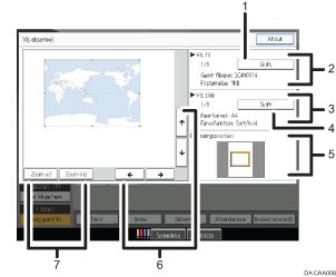 Nummereret illustration af skærmen på betjeningspanelet