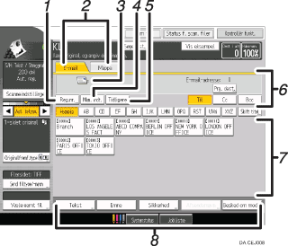 Nummereret illustration af sk&aelig;rmen p&aring; betjeningspanelet