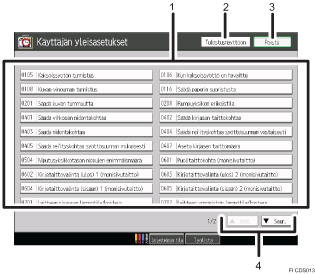 Numeroitu kuva käyttöpaneelinäytöstä