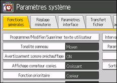Illustration de l'écran du panneau de commande