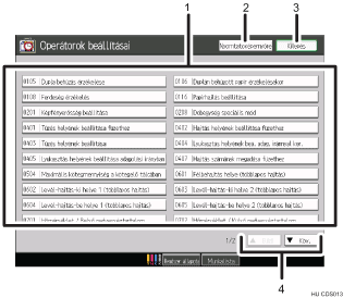 Kezelőpanel képernyőjének számozott jelölésű illusztrálása
