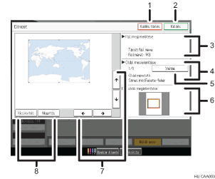 Kezelőpanel képernyőjének számozott jelölésű illusztrálása
