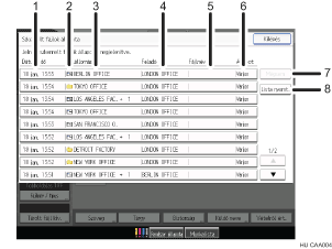 Kezelőpanel képernyőjének számozott jelölésű illusztrálása