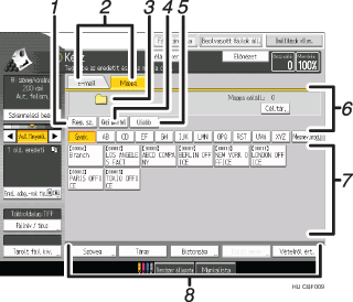 Kezelőpanel képernyőjének számozott jelölésű illusztrálása