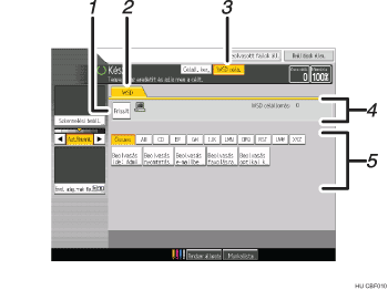 Kezelőpanel képernyőjének számozott jelölésű illusztrálása