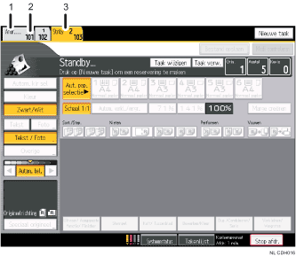 Genummerde afbeelding van het scherm van het bedieningspaneel