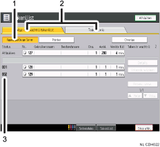 Genummerde afbeelding van het scherm van het bedieningspaneel