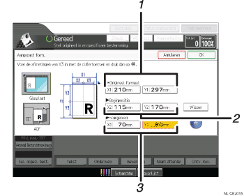 Genummerde afbeelding van het scherm van het bedieningspaneel